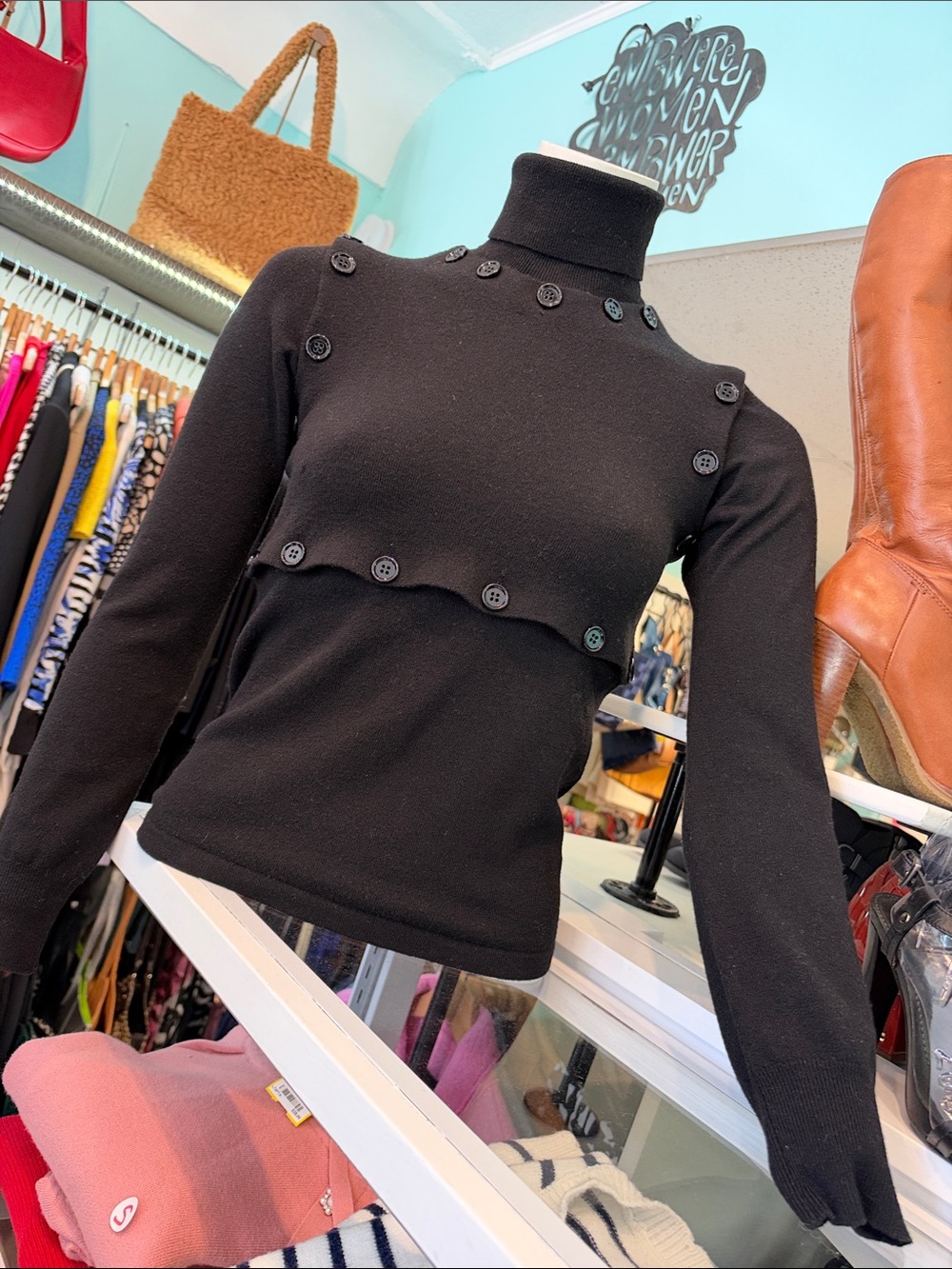 Dolce & Gabbana Black Button-Trim Turtleneck Sweater